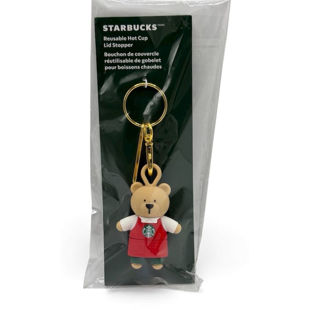 2025 Starbucks Christmas Bearista Bear Reusable Hot Cup Lid Stopper Keychain